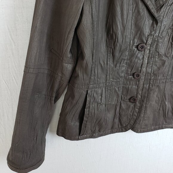 Anthropologie Tapemeasure 100% Leather Jacket Blazer Pockets Taupe Brown size 10 - Picture 14 of 16